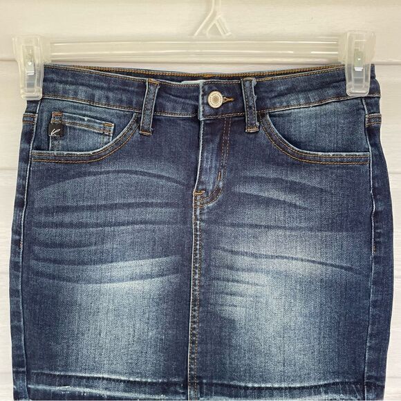 KanCan Denim Jean Mini Skirt Size 1/24 – Raw Hem, Stretch Fit - Picture 4 of 12